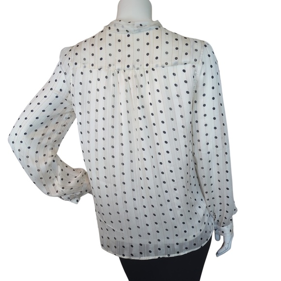 Vintage 70s Polka Dot Striped  Neck Tie Blouse Sheer Secretary Top - Picture 3 of 13